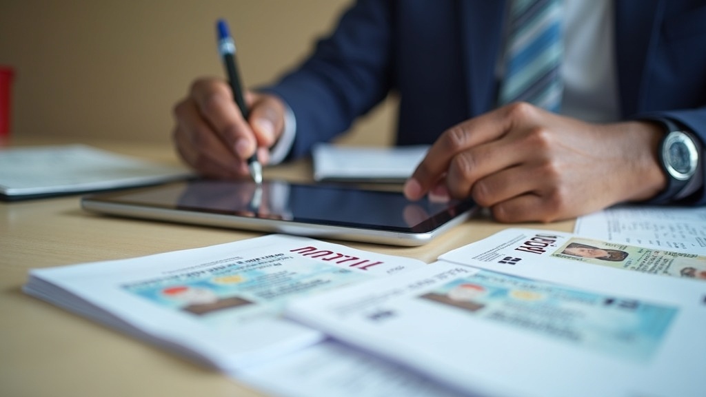 Professional loan application process with documents and digital interface